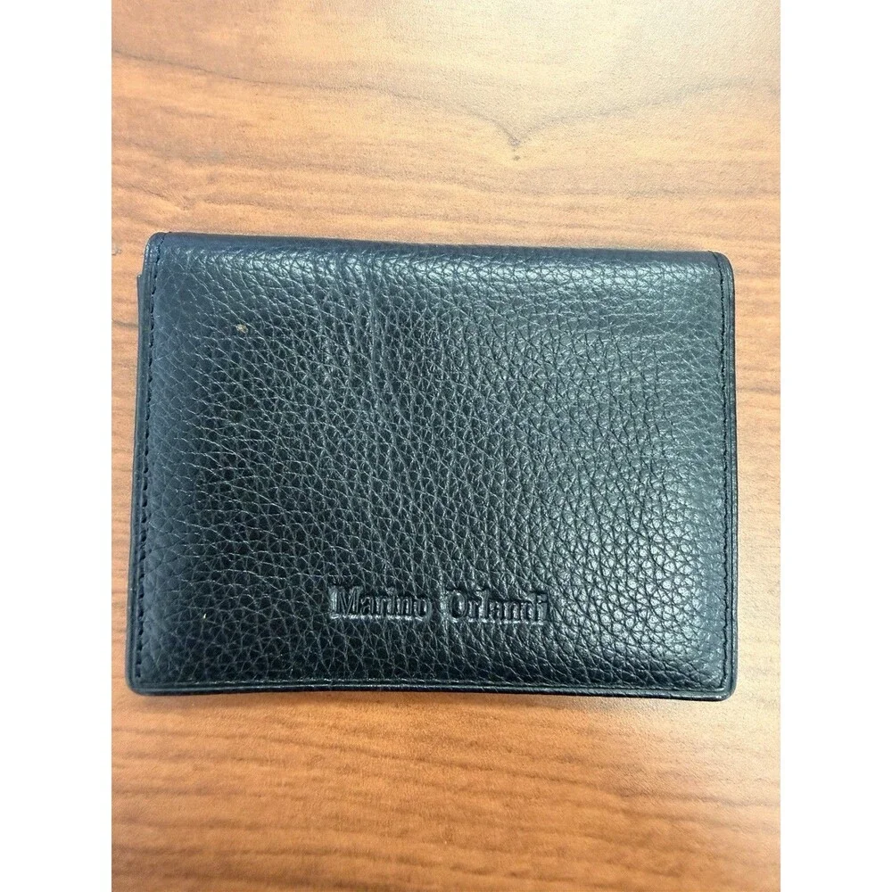 Marino Orlandi Black Leather Bifold Card Case Wallet Genuine Cowhide Small Slim